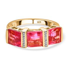Sunset Quarz Triplette Ring, 925 Silber Gelbgold Vermeil, (Größe 17.00), ca. 4.50 ct
