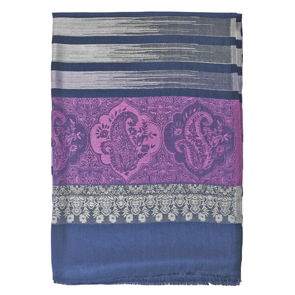 Jacquard gewebter Schal, Streifenmuster, Lila image number 4