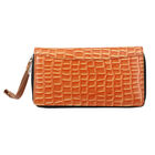 Brieftasche aus 100% echtem Leder, RFID Kroko-Prägung mit abnehmbarem Riemen, Braun
