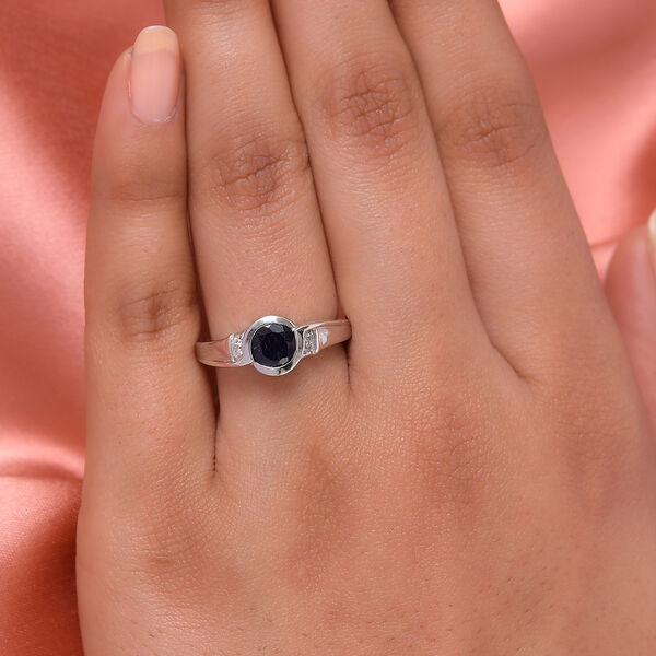 Masoala Saphir und Zirkon-Ring, 925 Silber platiniert, 1,29 ct. image number 3