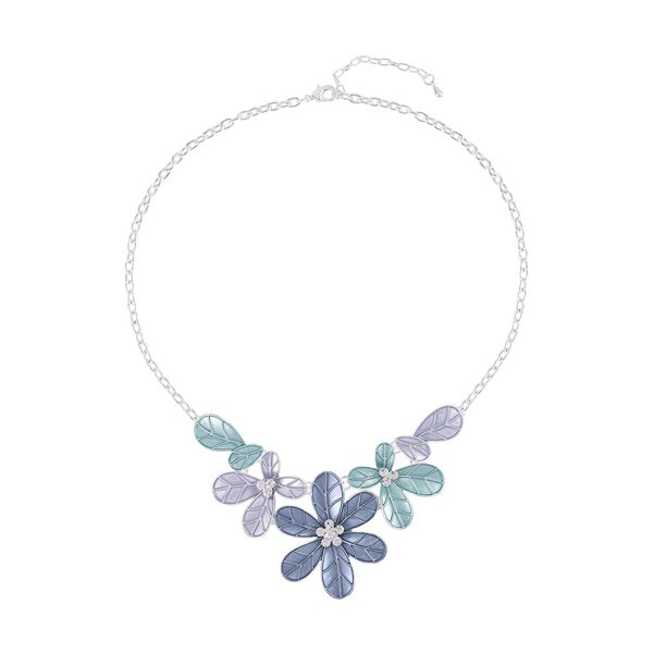 Wei&szlig;e Kristall- und blau emaillierte Halskette 50 cm image number 0