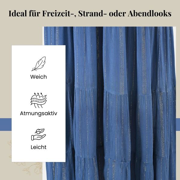 Maxikleid aus Viskose-Crepe mit Lurex, Einheitsgröße, Marineblau image number 3