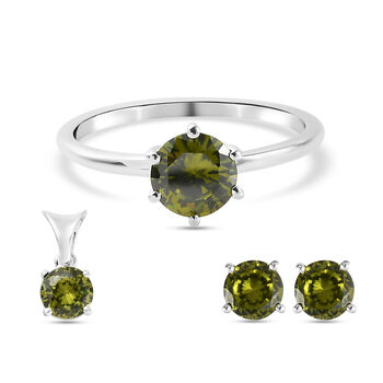 3er-Set LUSTRO STELLA Peridot Zirkonia Ring, Ohrstecker und Anh&auml;nger 925 Silber