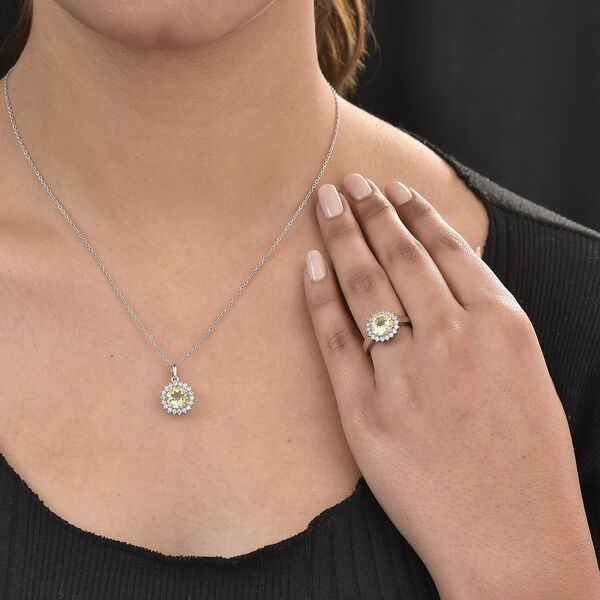 2er-Set Ouro Verde-Quarz-Ring und Anh&auml;nger, 925 Silber platiniert ca. 4,00 ct image number 3