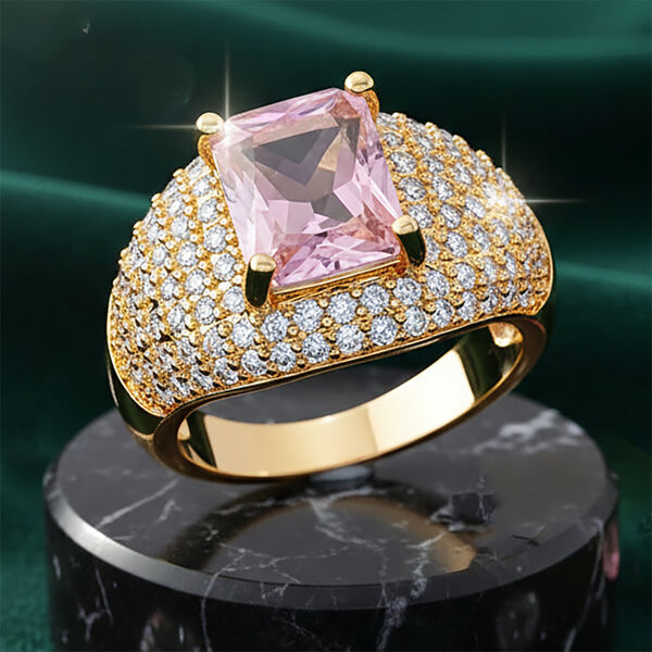 Rosa Zirkonia, Wei&szlig;er Zirkonia Ring Nickelfreies Messing gelb vergoldet (Gr&ouml;&szlig;e 16.50) image number 1