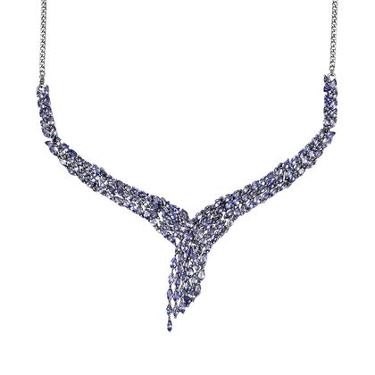 Tansanit Halskette ca. 45 cm 925 Silber platiniert ca. 12.48 ct