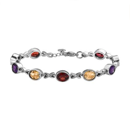 Afrikanischer Amethyst, Himmelblauer Topas Armband ca. 18 cm Edelstahl ca. 12.52 ct