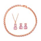4er Set, Rosa Zirkonia Armband, Anh&auml;nger mit Kette und Ohrringen, Messing ca. 17,60 ct