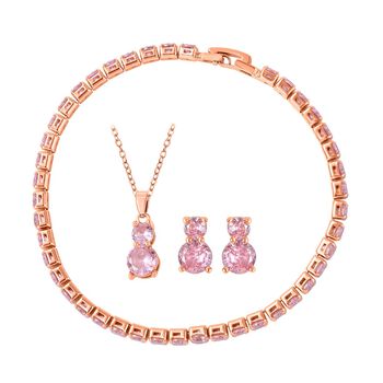 4er Set, Rosa Zirkonia Armband, Anh&auml;nger mit Kette und Ohrringen, Messing ca. 17,60 ct