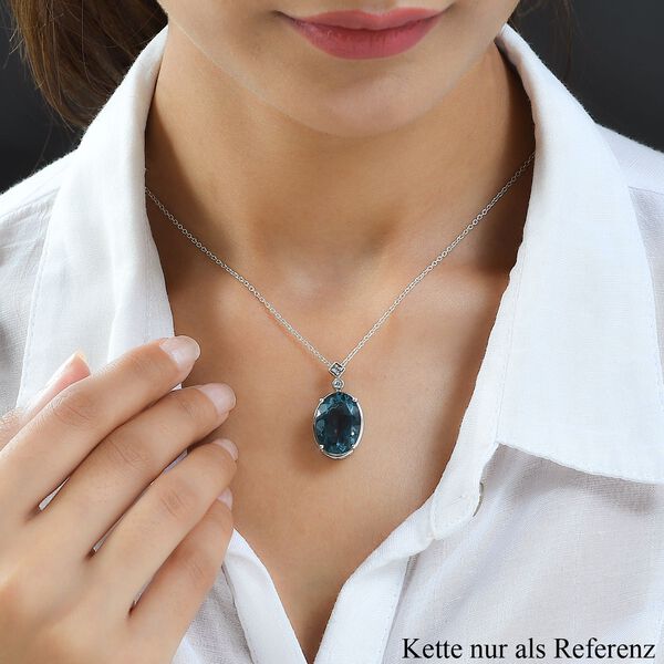 AAA Blaugr&uuml;ner Fluorit und wei&szlig;er Zirkon-Anh&auml;nger, 925 Silber platiniert ca. 14.91 ct image number 2