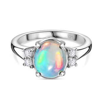 AA Nat&uuml;rlicher, &auml;thiopischer Welo Opal, Wei&szlig;er Zirkon Ring, 925 Silber platiniert (Gr&ouml;&szlig;e 17.00) ca. 1.43 ct