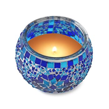 Aromatische Rosen-Sojawachs-Duftkerze im handgefertigten Mosaikglas, ca. 10x8 cm