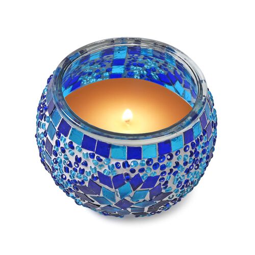 Duftkerze, Mosaikglas Blau, Rose, Sojawachs, 10x8cm image number 0