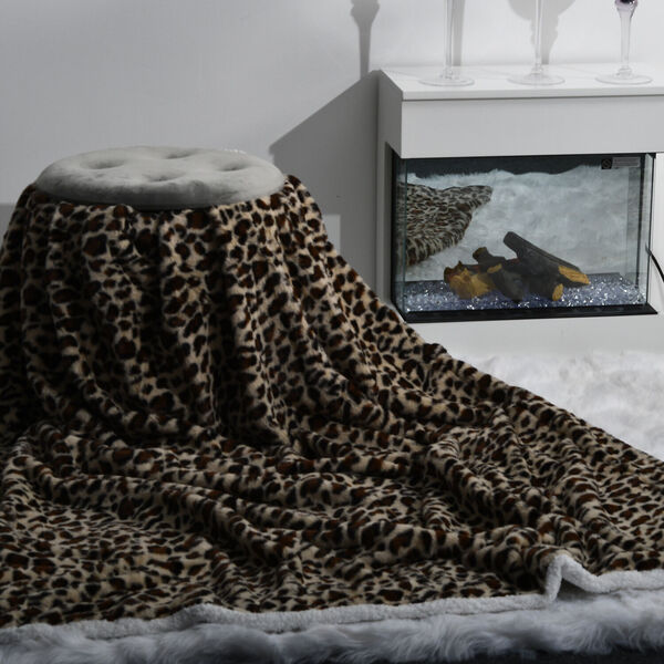 Kunstfell Decke mit Leopardenmuster,  Beige image number 0