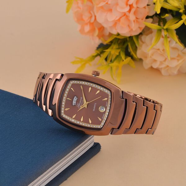 GENOA  - Eleganz Uhr mit Mond- und Wochenanzeige, Japanisches Uhrwerk und Weißem Kristallzifferblatt, Reiner Edelstahl, 20 cm image number 2