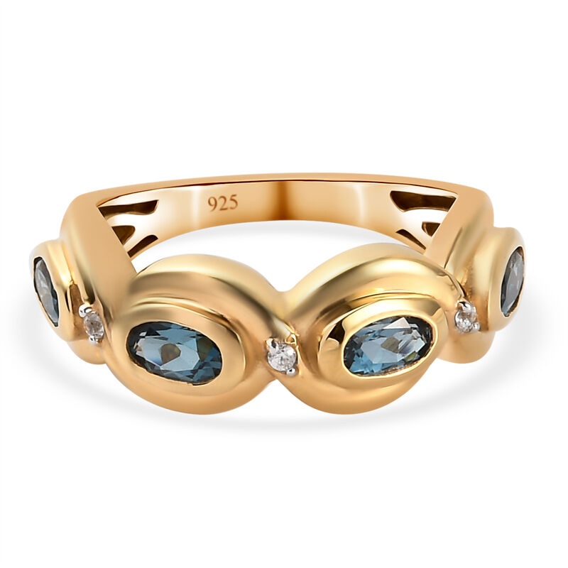 London Blau Topas und Zirkon Ring 925 Silber vergoldet  ca. 1,20 ct image number 0