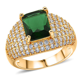 Gr&uuml;ner Zirkonia, Wei&szlig;er Zirkonia Ring, Nickelfreies Messing gelb vergoldet (Gr&ouml;&szlig;e 20.50)