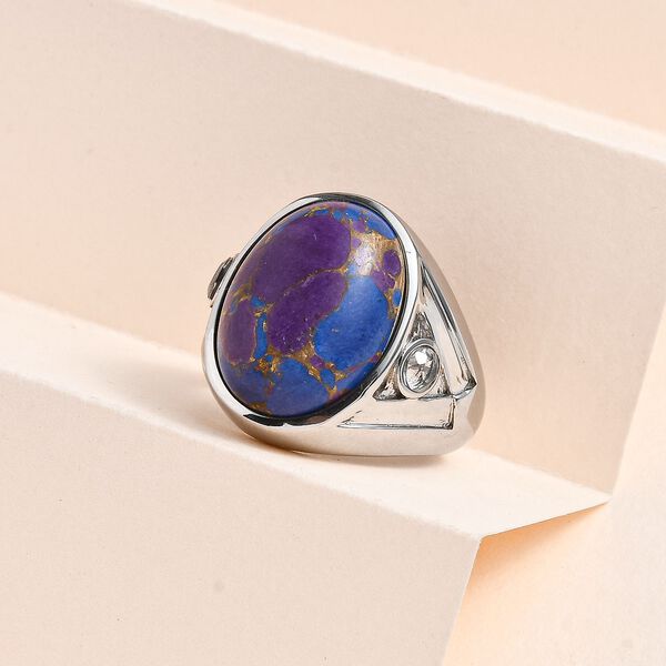 Lila T&uuml;rkis, Wei&szlig;er Topas Ring, Edelstahl (Gr&ouml;&szlig;e 21.00) ca. 9.04 ct image number 2