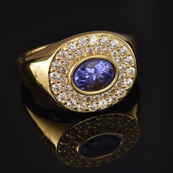 Tansanit und Zirkon-Ring, 925 Silber Gelbgold Vermeil  ca. 2,23 ct image number 2