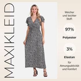 Gesmokter Maxikleid mit Volantärmeln, Beige mit Leopardenmuster, Einheitsgröße