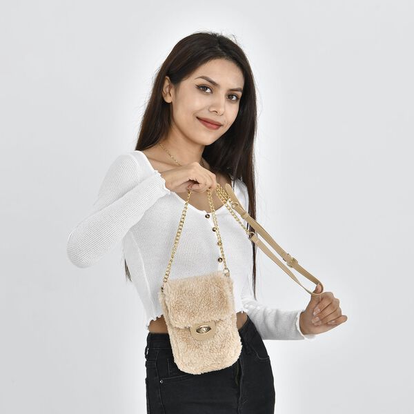 Kunstfell Crossbody Tasche, Créme image number 3