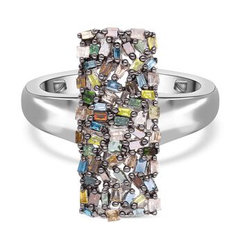 Mehrfarbiger Diamant-Ring, 925 Silber platiniert (Gr&ouml;&szlig;e 21.00) ca. 0.50 ct