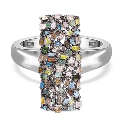 Mehrfarbiger Diamant-Ring, 925 Silber platiniert (Gr&ouml;&szlig;e 21.00) ca. 0.50 ct
