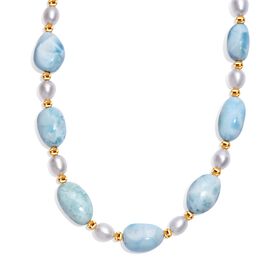 AA Larimar und Süßwasser Perle Halskette, 45 cm