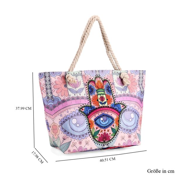 Handbemalte Tasche mit verstellbarem Kordelriemen, 50x17x38cm, Hamsa Muster image number 7