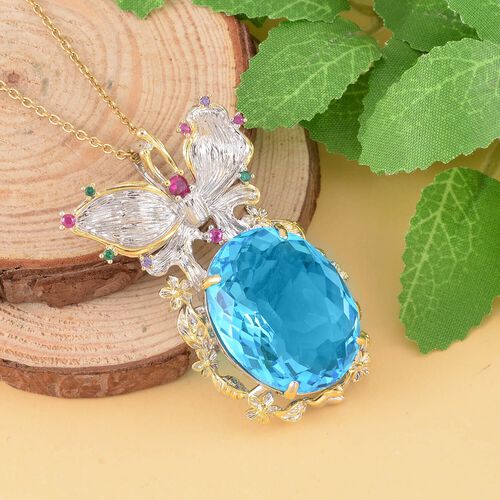 Glas, Mehrfarbiger Zirkonia Anhänger mit Kette Messing, Reiner Edelstahl goldfarben image number 1