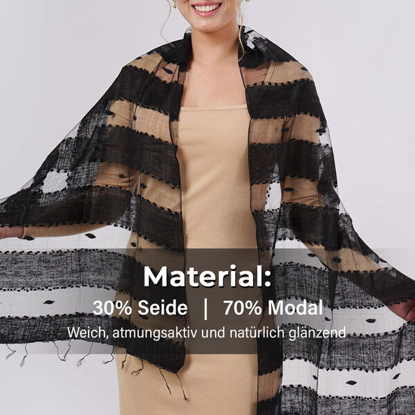 Modal-Seide-Schal, Streifendesign, 175x60 cm, Schwarz image number 2