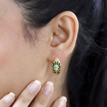 AA Nat&uuml;rlicher, &auml;thiopischer Welo Opal, Kanchanaburi Blauer Saphir Ohrringe 925 Silber Zweifarbige Beschichtung ca. 1,62 ct.