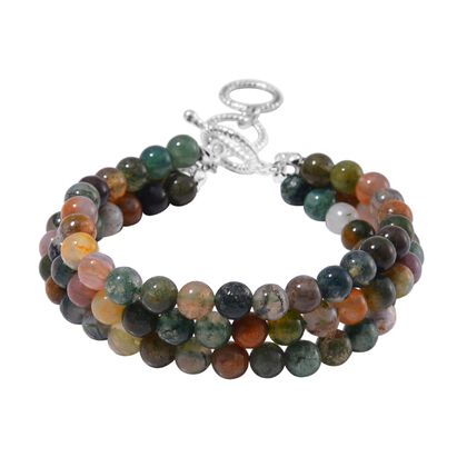 Indischer Achat dreireihiges Armband ca. 18 cm 316L Edelstahl ca. 30.00 ct