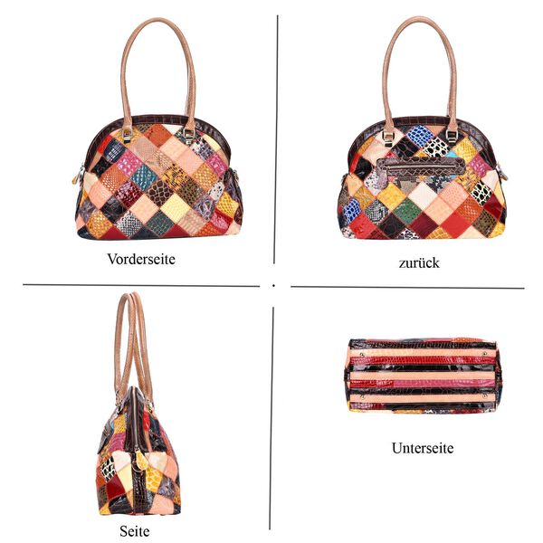 Chaos By Elsie - Farbenfrohe Echtleder Crossbody Tasche, Patchwork-Rhombenmuster image number 4
