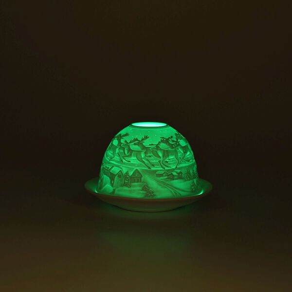 LED-Porzellan-Teelichthalter - Motiv Weihnachtsmann und Rentier, 13-Farben-LED mit Fernbedienung, Durchmesser 10,5 cm, H&ouml;he 7,5 cm image number 3