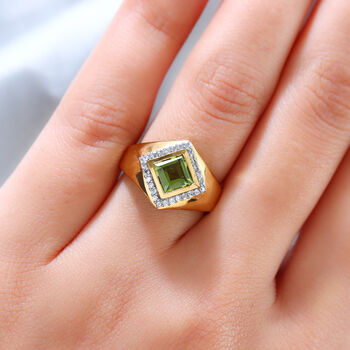 Nat&uuml;rlicher Peridot und Zirkon-Ring, 925 Silber vergoldet  ca. 1,69 ct