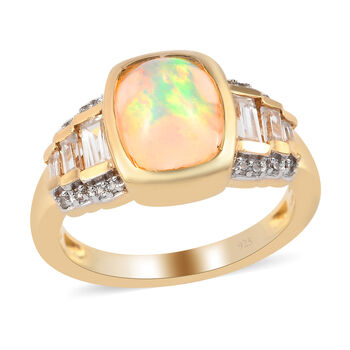 Nat&uuml;rlicher, &auml;thiopischer Opal und Zirkon-Ring, 925 Silber Gelbgold Vermeil  ca. 2,01 ct
