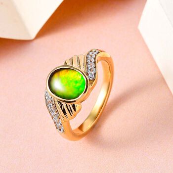 Kanadischer Ammolit und wei&szlig;er Zirkon-Ring - 1,80 ct.