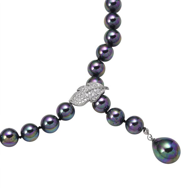 Pfaufarbene 10mm Muschelkernperle und wei&szlig;e Zirkonia 60cm Halskette image number 5