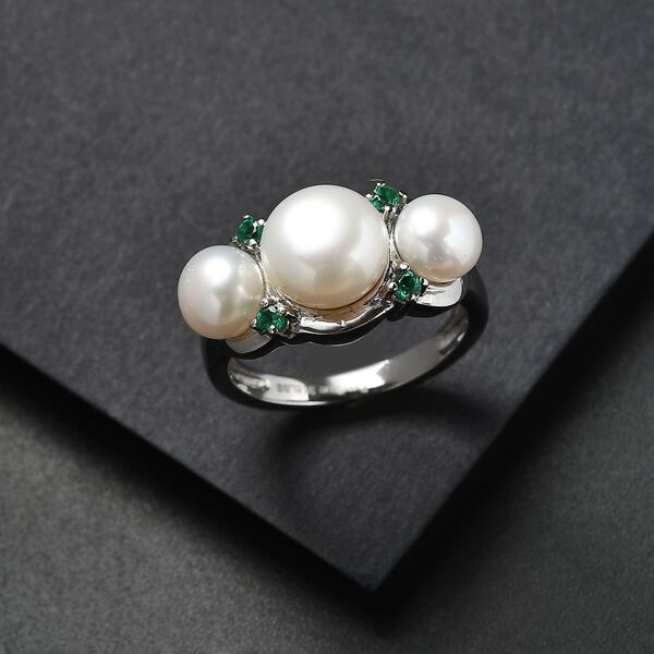 EverTrue S&uuml;&szlig;wasserperle und gr&uuml;ner Zirkonia Ring image number 2