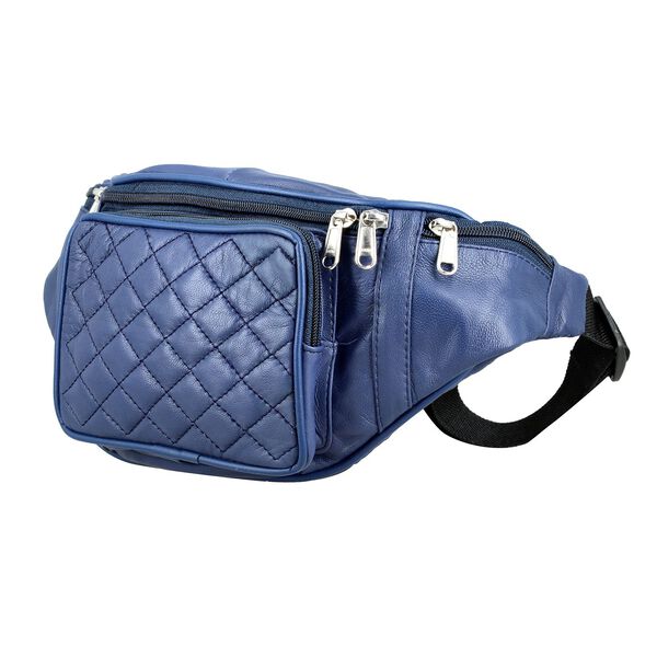 100% Echtleder-G&uuml;rteltasche in Stepp-Optik, 21,5x16,5 cm, Dunkelblau image number 2