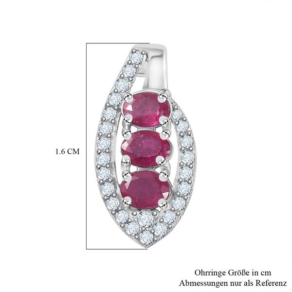 Afrikanischer Rubin (Fissure gef&uuml;llt), Wei&szlig;er Zirkon Ohrringe 925 Silber platiniert ca. 2,08 ct. image number 7
