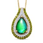 Kanadischer Ammolit und natürlicher Chromdiopsid-Anhänger mit Kette, 925 Silber Gelbgold Vermeil ca. 3,15 ct