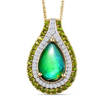 Kanadischer Ammolit und nat&uuml;rlicher Chromdiopsid-Anh&auml;nger mit Kette, 925 Silber Gelbgold Vermeil ca. 3.15 ct