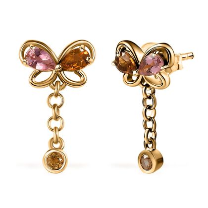 D joy Mehrfarbige-Turmalin Ohrringe, 925 Silber 750 Gelb Vergoldet ca. 0,96 ct.