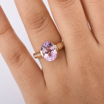 AAA Martha Rocha Kunzite, Wei&szlig;er Diamant Ring 375 Gold (Gr&ouml;&szlig;e 18.00) ca. 5,38 ct