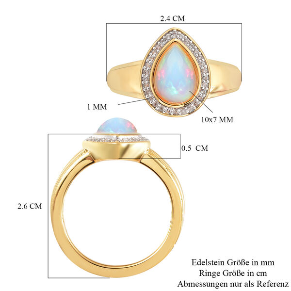 Nat&uuml;rlicher &Auml;thiopischer Opal und Zirkon Ring 925 Silber Gelbgold Vermeil image number 6