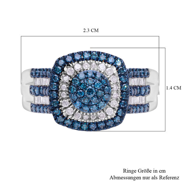Blauer Diamant P, Weißer Diamant Ring 925 Silber platiniert (Größe 17.00) ca. 1.00 ct image number 5