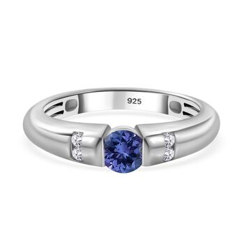 AA Tansanit, Wei&szlig;er Zirkon Ring 925 Silber rhodiniert (Gr&ouml;&szlig;e 16.00) ca. 0,39 ct