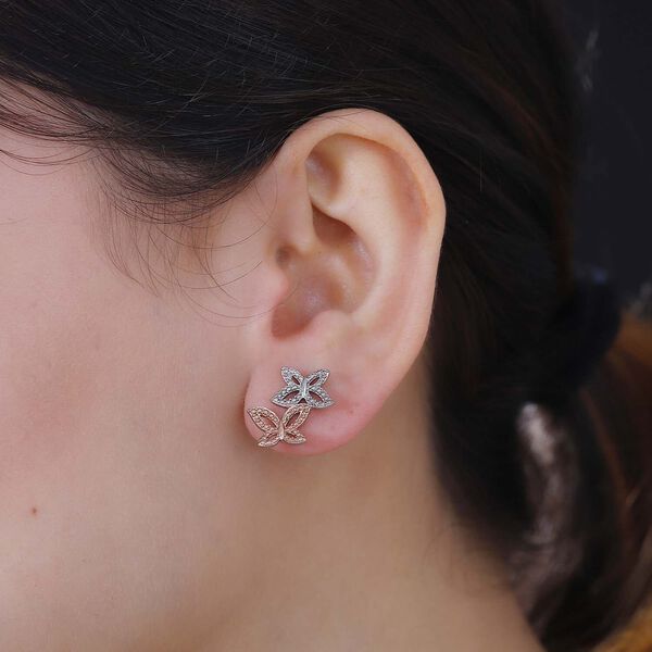 Schmetterlingsohrringe mit Champagner und weißen Diamantakzenten image number 2